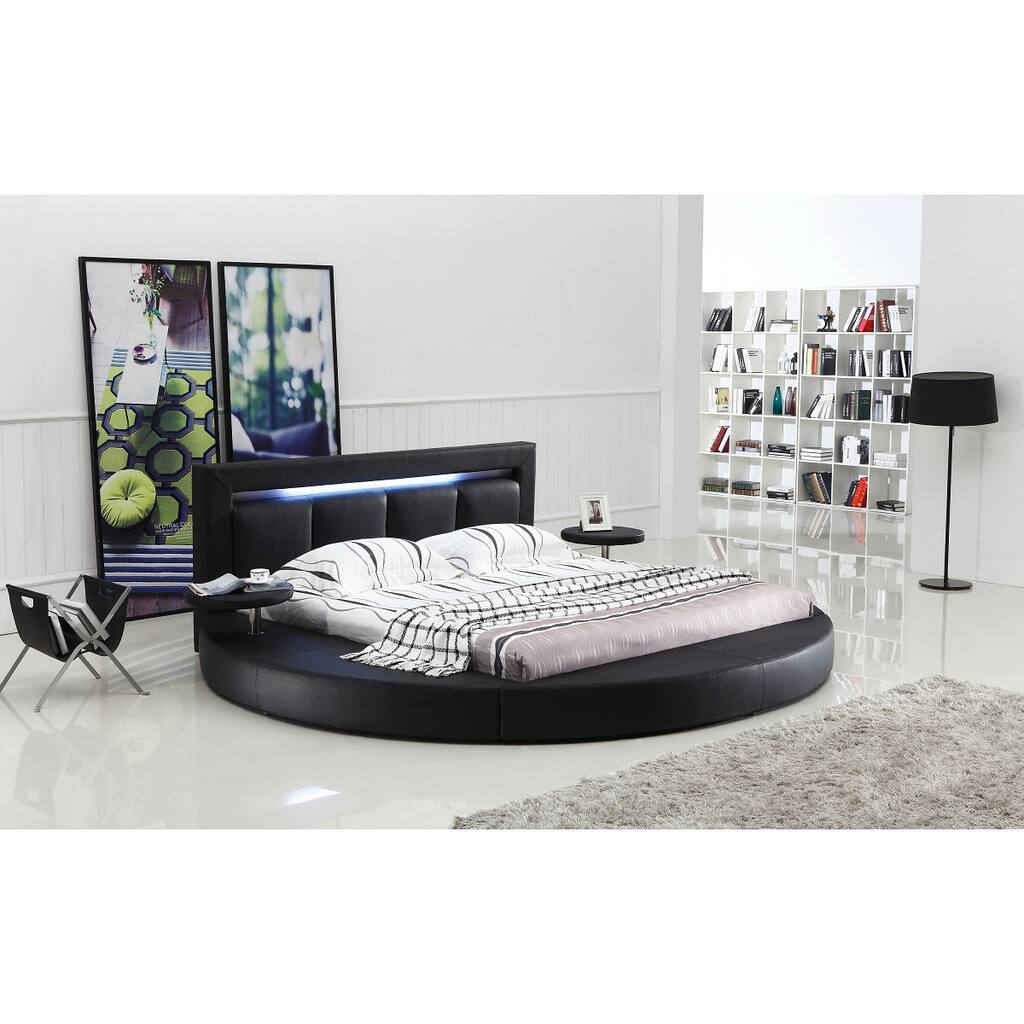 Oslo Round King Leatherette Bed with Headboard Lights