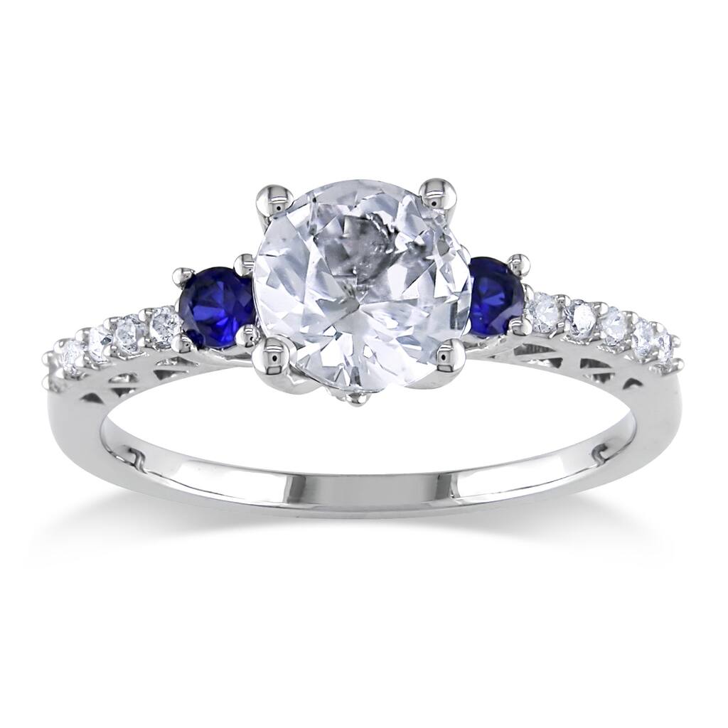 Miadora 10K Gold 1/10ct TDW Diamond and Created Sapphire Ring