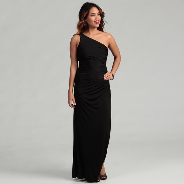 Adrianna Papell   Vestido largo de mujer con cuentas, un solo hombro, negro Adrianna Papell Evening & Formal Dresses