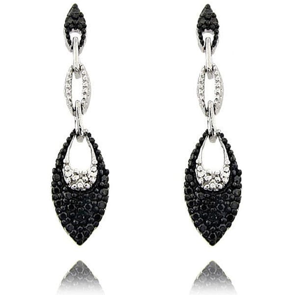 Finesque Sterling Silver Black Diamond Accent Dangle Earrings