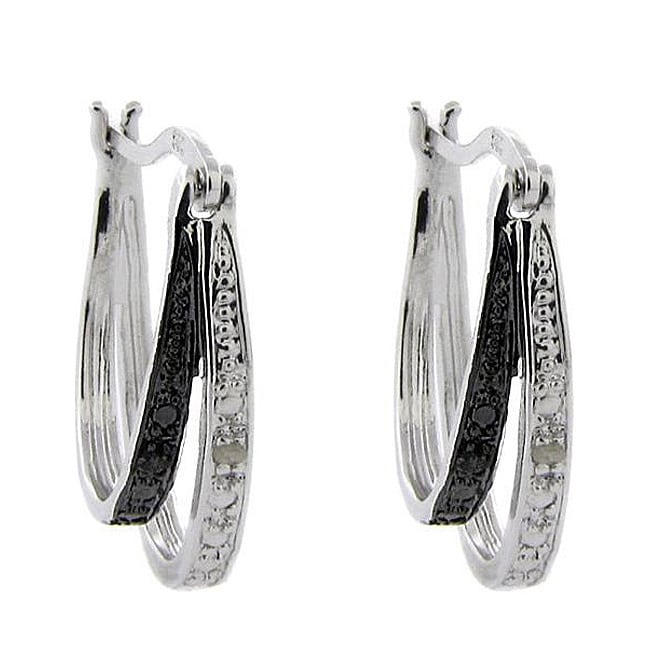 Sterling Silver Black & White Diamond Earrings 