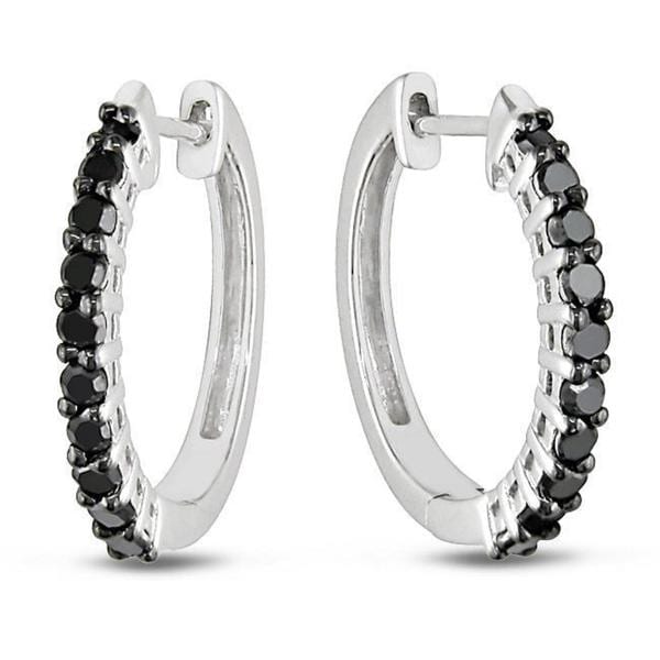 Haylee Jewels Sterling Silver 1/2ct TDW Black Diamond Hoop Earrings ...