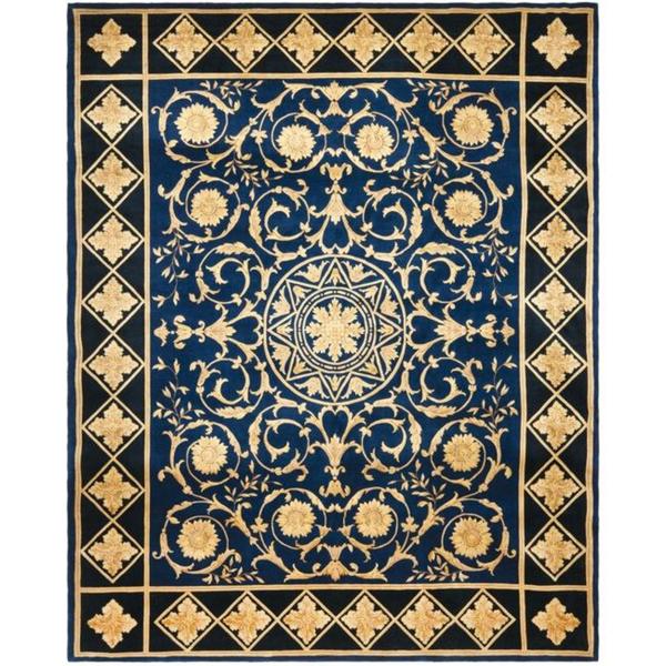 Handmade Safavieh Couture Florence Majesty Royal Blue Black Handmade Safavieh Couture Florence Majesty Royal Blue Black Wool Area Rug 8 X27