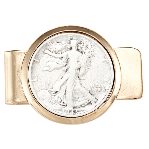 American Coin Treasures Walking Liberty Silver Half Dollar Goldtone Moneyclip American Coin Treasures Men's Gift Items