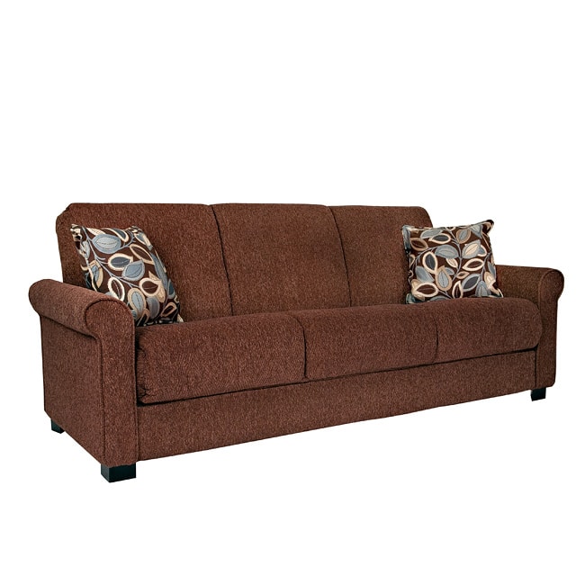 Portfolio Rio Convert-a-Couch Brown Chenille Rolled Arm Futon Sofa Sleeper