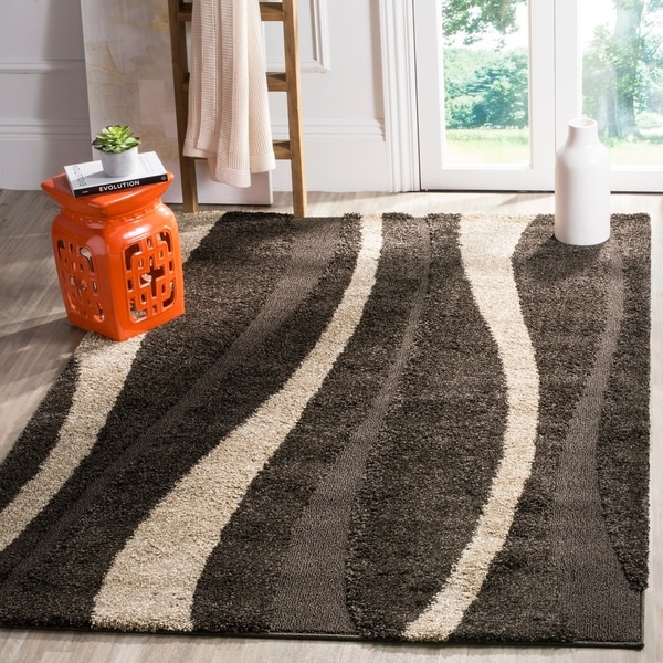 Safavieh Willow Contemporary Dark Brown/ Beige Shag Rug - 8' x 10'