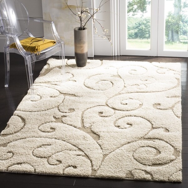 Safavieh Florida Shag Scrollwork Elegance Cream/ Beige Rug - 4' x 6'
