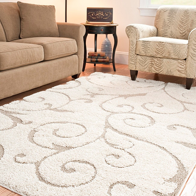 Ultimate Cream/beige Geometric Shag Rug (4 X 6)