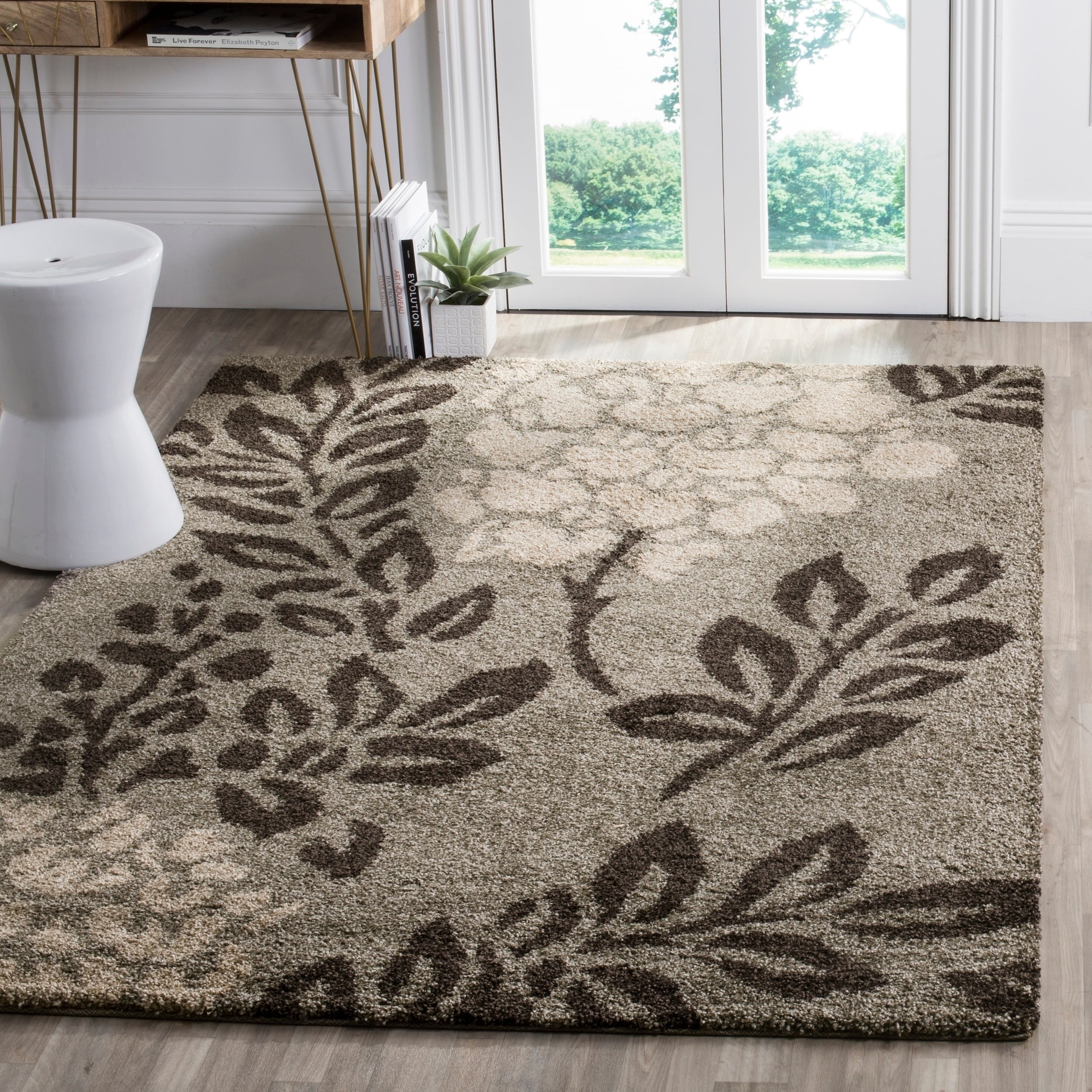 Shop Safavieh Ultimate Shag Smoke/ Dark Brown Floral Area Rug - 8' x 10 ...