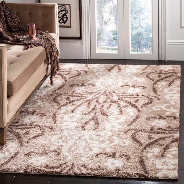 Safavieh Florida Shag Beige/ Cream Damask Area Rug - 5'3 x 7'6
