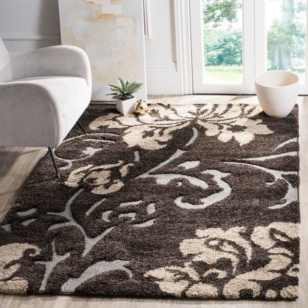 Safavieh Florida Shag Dark Brown/ Smoke Floral Area Rug - 4' x 6'