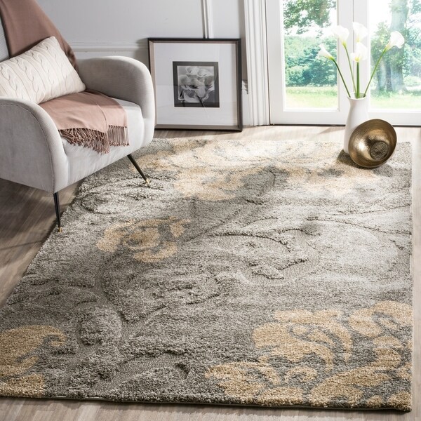 Safavieh Florida Shag Dark Grey/ Beige Floral Area Rug - 8' x 10'