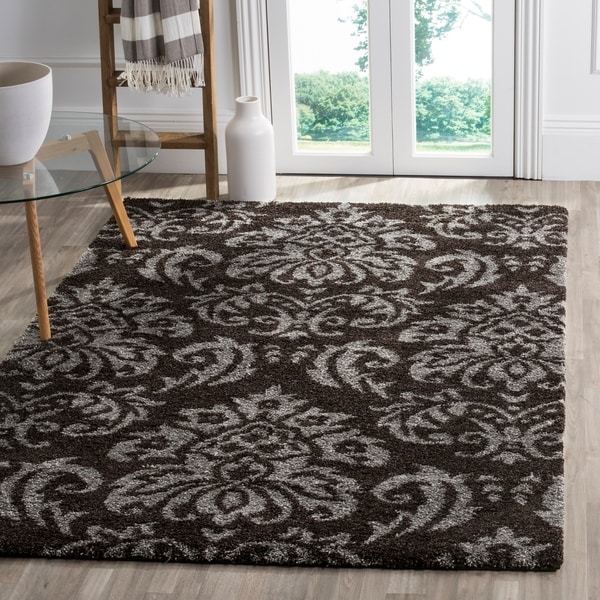 Safavieh Florida Shag Dark Brown/ Smoke Damask Area Rug - 8' x 10'