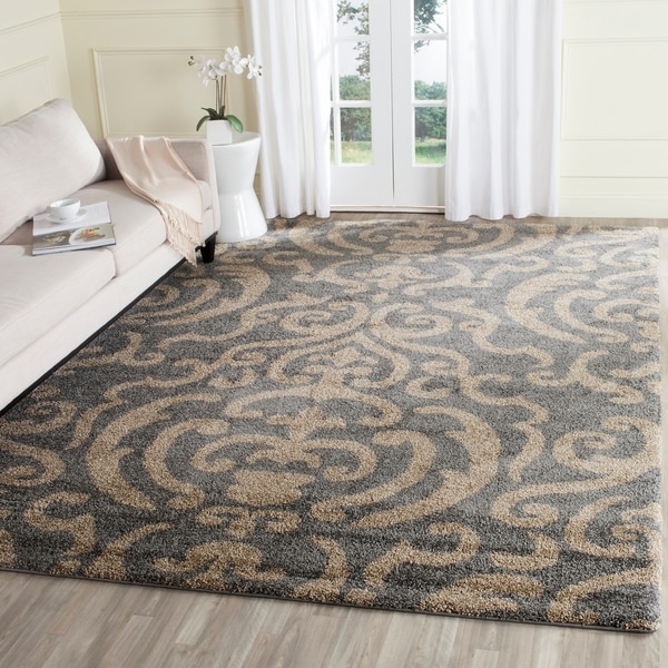 Safavieh Florida Shag Ornate Grey/ Beige Damask Area Rug - 8' x 10'