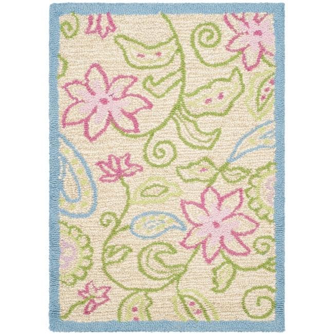 Handmade Childrens Paisley Ivory New Zealand Wool Rug (2 X 3)