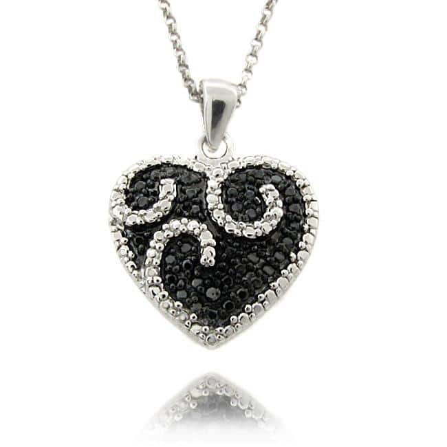 Finesque Sterling Silver 1/4ct TDW Black/ White Diamond Heart Necklace