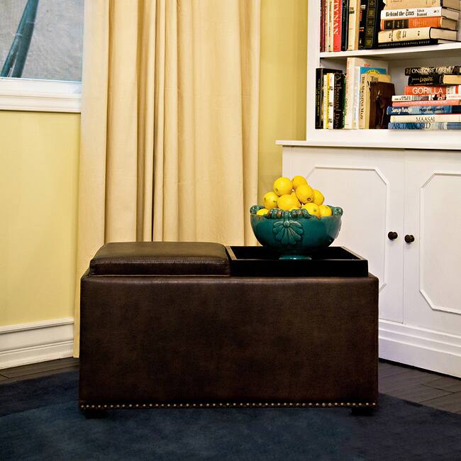 Handy Living Clarke Brown Renu Leather Double-tray Cube Ottoman