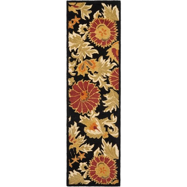 Safavieh Handmade Blossom Flowers Black Wool Rug - 2'3" x 8'