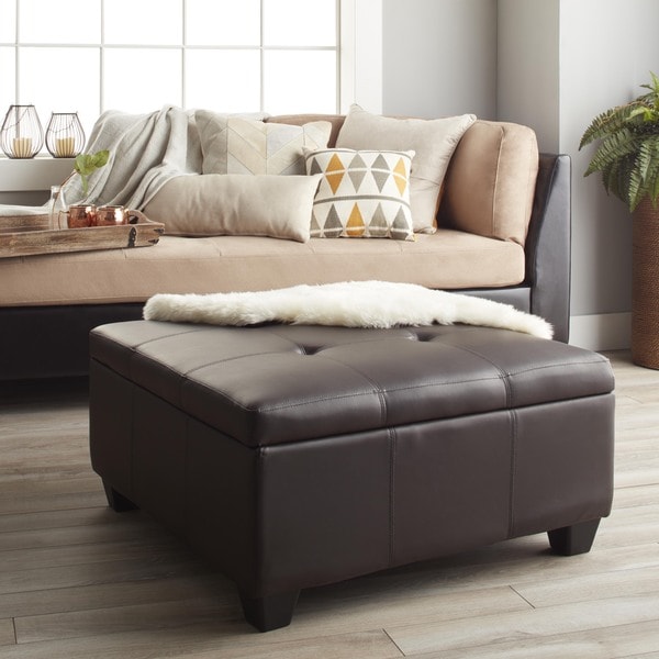 Vanderbilt 36 Inch Square Hinged Storage Bench Ottoman