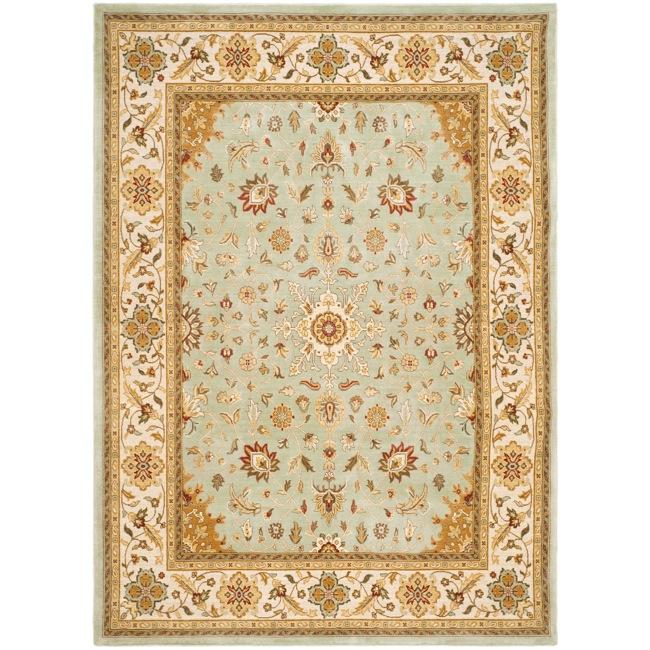 Handmade Majesty Light Blue/ Ivory N.Z. Wool Rug (53 X 76)