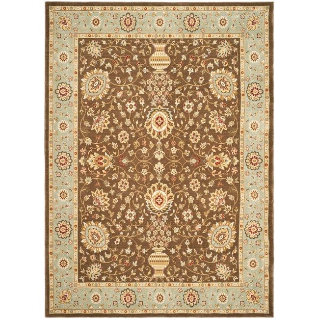 Handmade Majesty Brown/ Light Blue N.Z. Wool Rug (53 X 76)