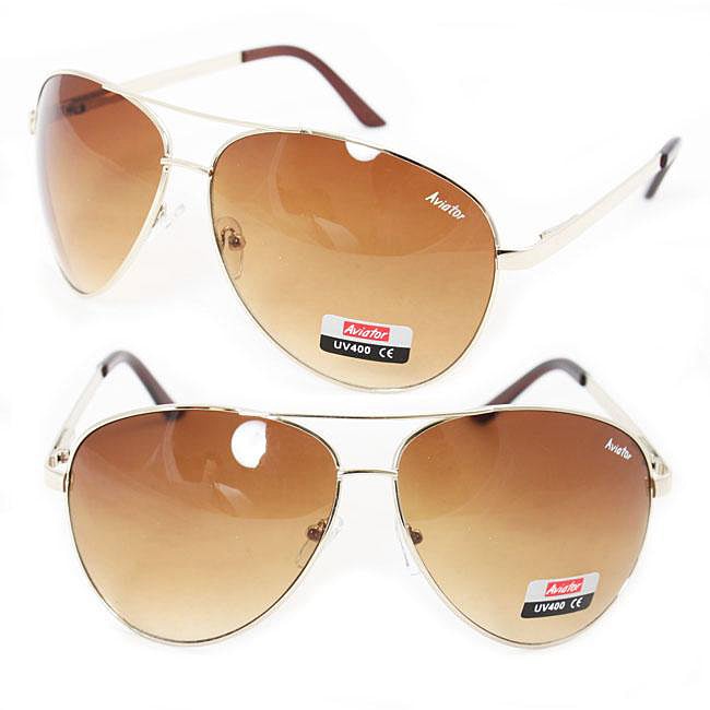 Goldtone Metal Frame Unisex Aviator Sunglasses