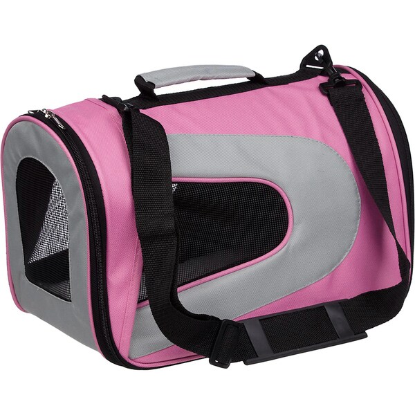Pet Life Airline Approved Folding Collapsible Large Pink Mesh Carrier