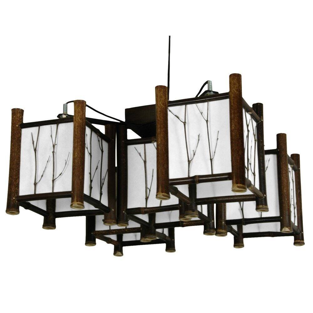 Handmade Bamboo Watashi Japanese-style 5-light Hanging Lantern (China)