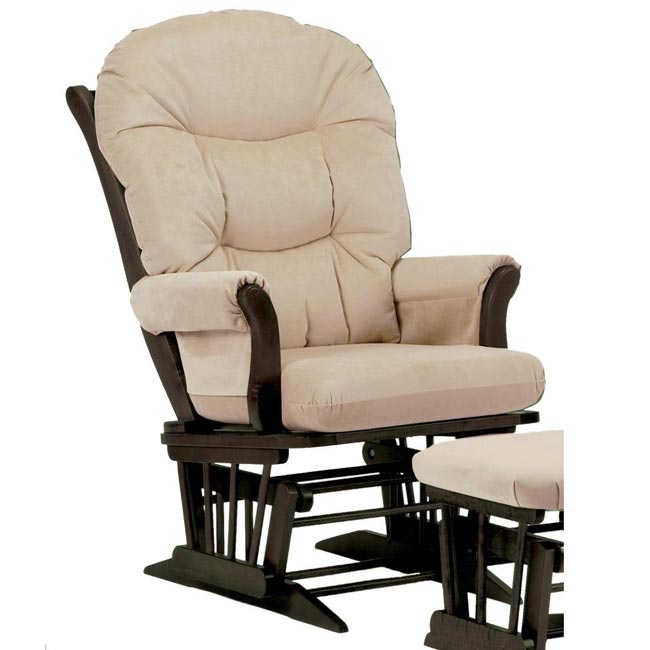Dutailier Ultramotion Espresso Wood Glider with Beige Upholstery ...