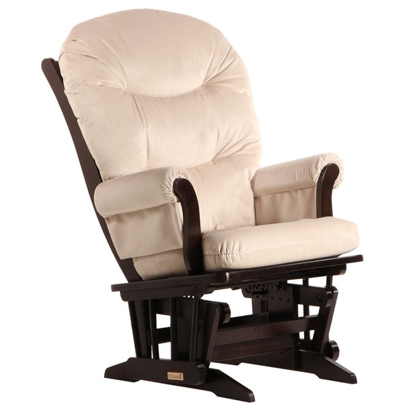 Dutailier Ultramotion Espresso Wood Glider with Beige Upholstery