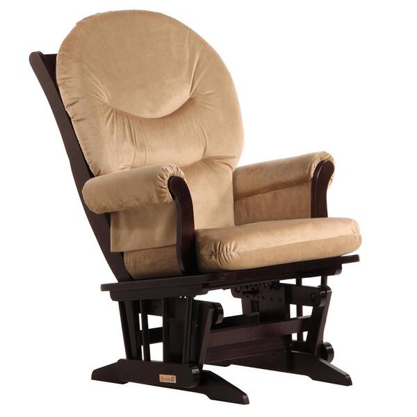 Dutailier Espresso Wood Glider with Light Brown Upholstery Bed Bath