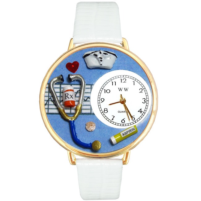 Whimsical Womens Nurse Theme White Leather Watch   Shopping