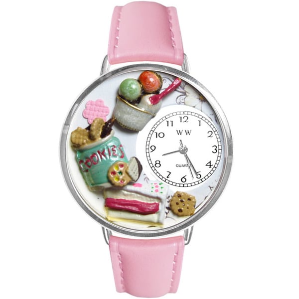 Whimsical Womens Dessert Lover Theme Pink Leather Strap Watch