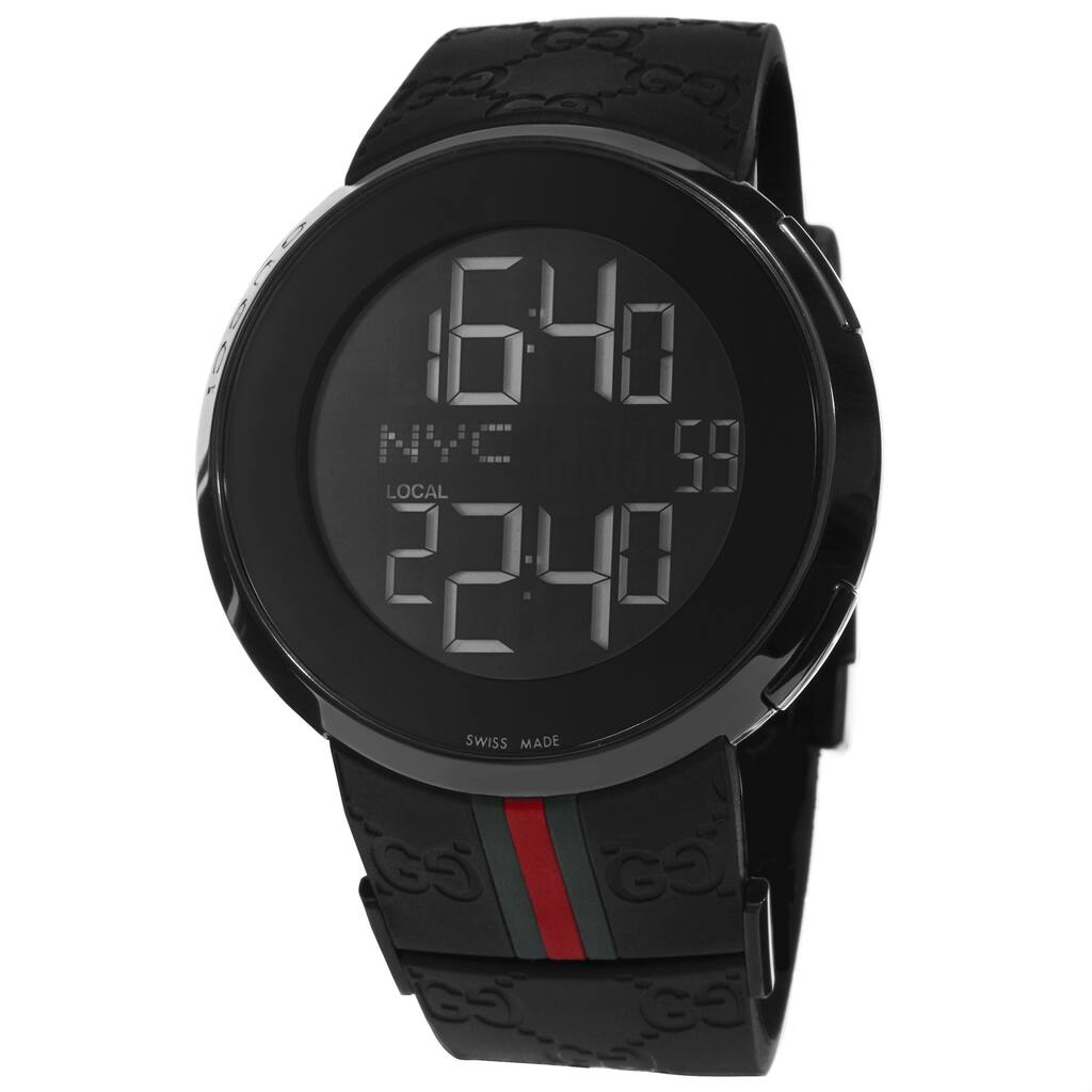 Gucci Men's YA114207 I-Gucci Digital Black Green Red Strap Watch