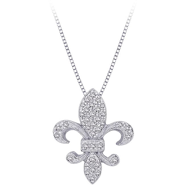 Shop 10k White Gold 1/6ct TDW Diamond Fleur de Lis Necklace - Free ...