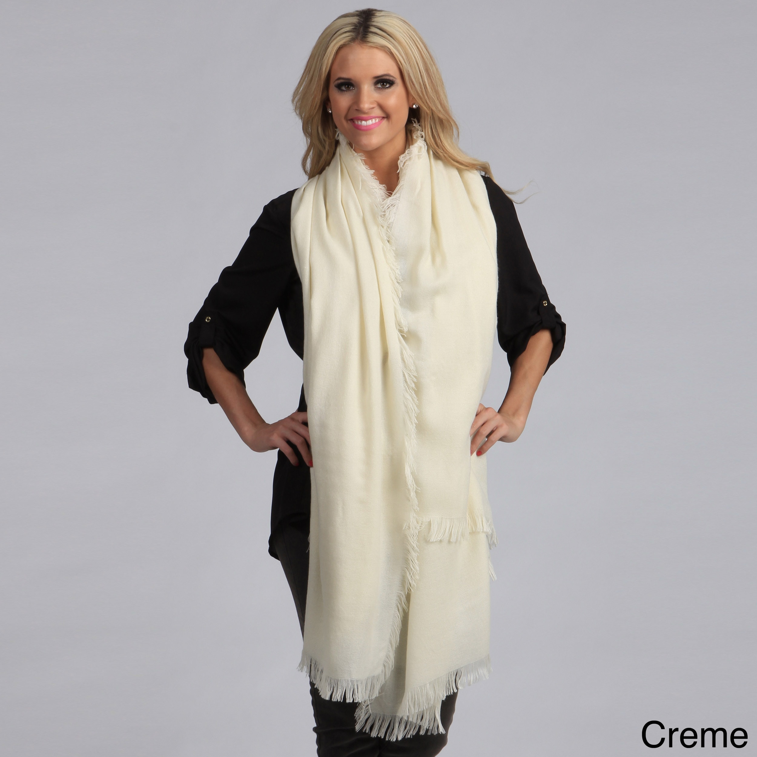 Cashmere Showroom Wool blend Feathered Fringed Stylish Soft Wrap