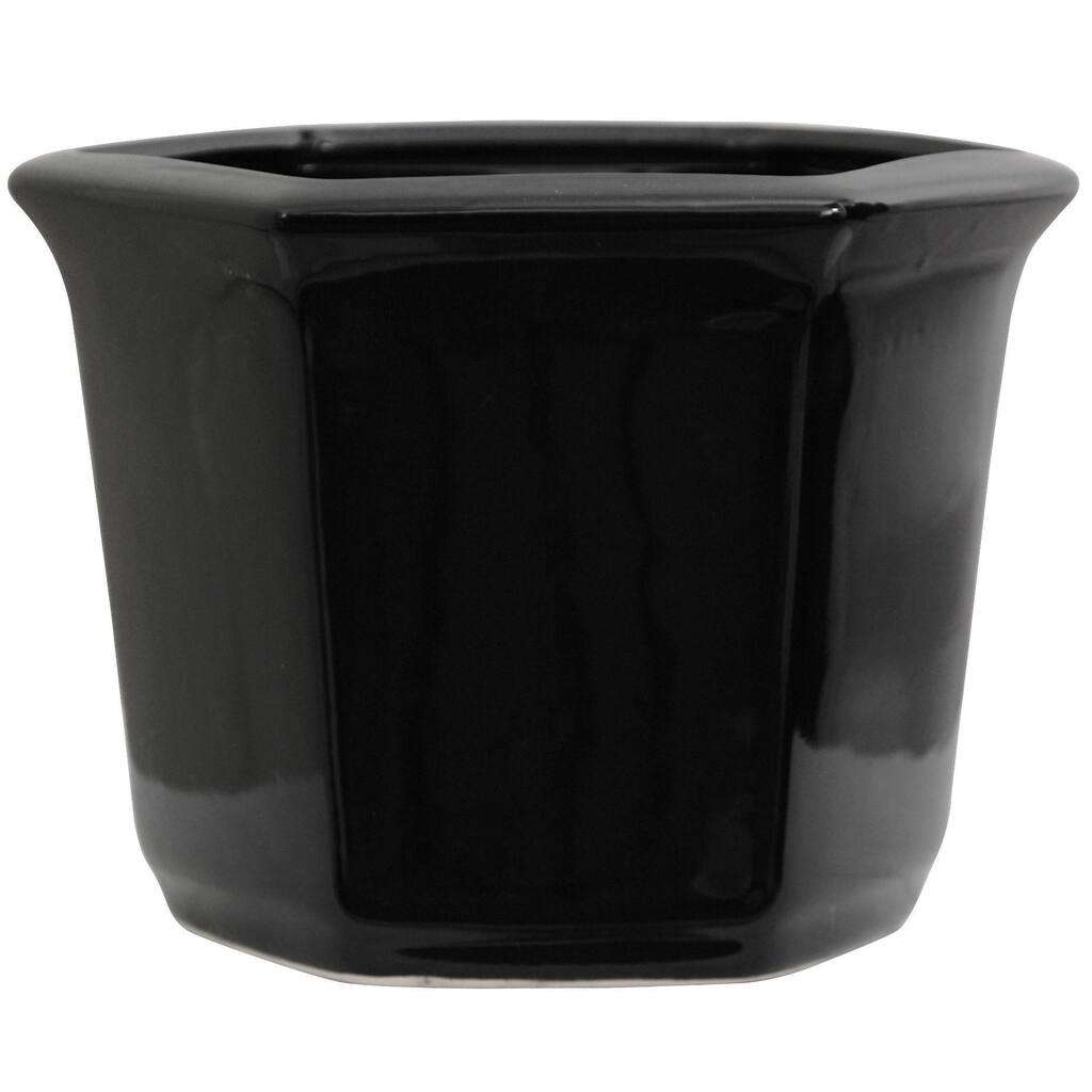 Handmade Porcelain 10-inch Solid Black Flower Pot Planter (China)