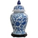 preview thumbnail 1 of 4, Handmade 18" Blue and White Floral Porcelain Temple Jar - 10"W x 10"D x 18.75"H