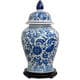 preview thumbnail 2 of 4, Handmade 18" Blue and White Floral Porcelain Temple Jar - 10"W x 10"D x 18.75"H