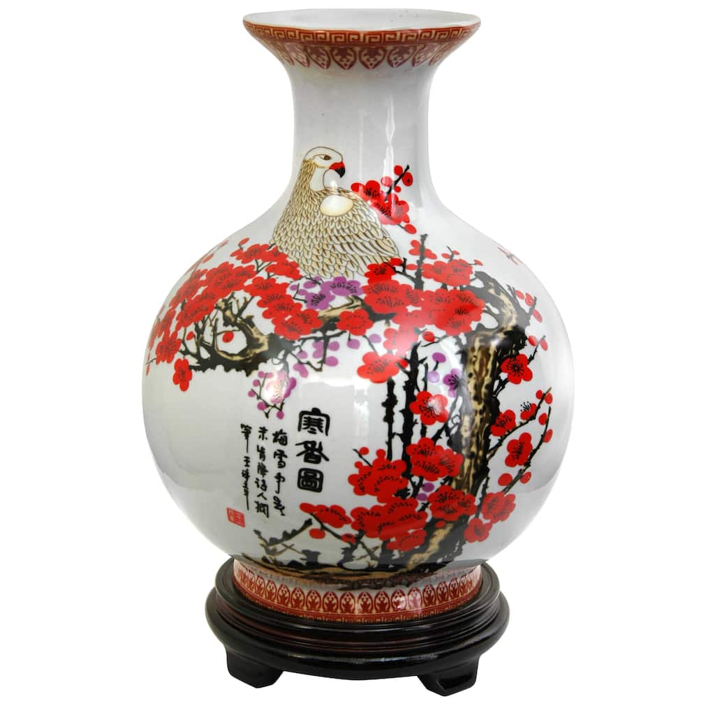 Porcelain 12-inch Red and White Cherry Blossom Vase (China)