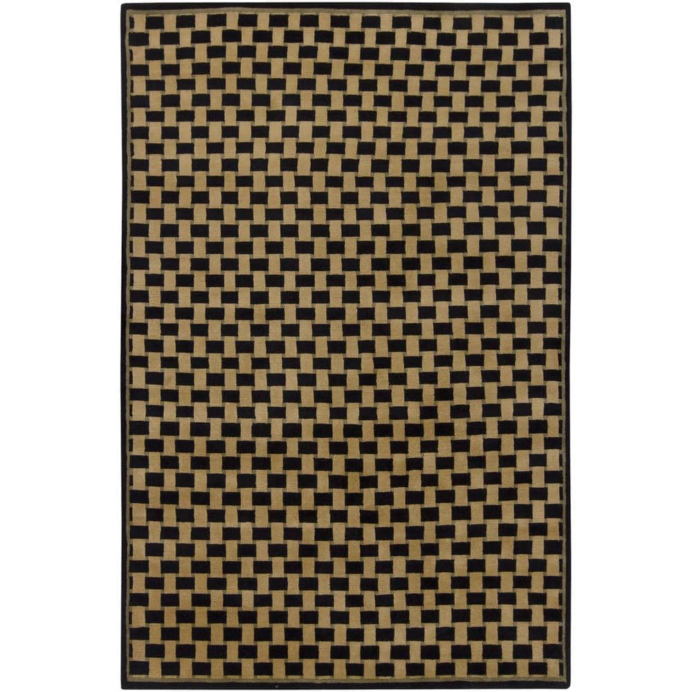 Hand-knotted Mandara Geometric Black New Zealand Wool Rug (6' x 9')