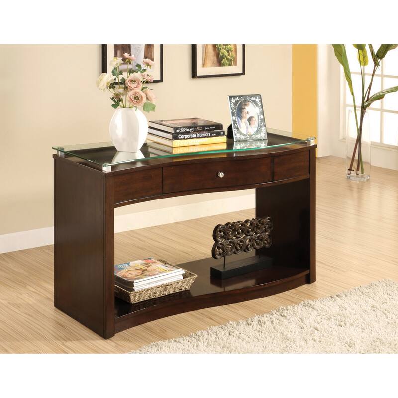 Brook Contemporary Espresso 50-inch Glass Top 1-Drawer Console Table by Furniture of America