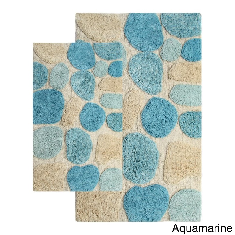 Rockway Collection Cotton Non skid Stone Design 2 piece Bath Rug Set