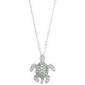 La Preciosa Sterling Silver Green Cubic Zirconia Turtle Necklace