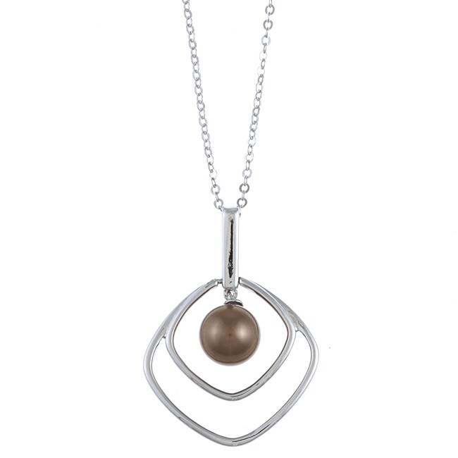 La Preciosa Sterling Silver Chocolate FW Pearl Square Necklace (8 mm)