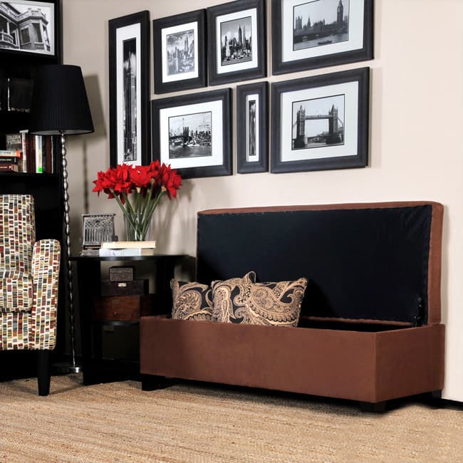 Portfolio Blane Dark Brown Microfiber Wall Hugger Bench Trunk Storage Ottoman