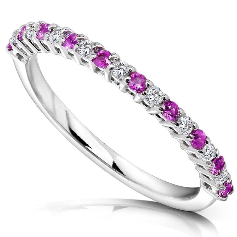 Annello by Kobelli 14k White Gold 1/4ct TGW Pink Sapphire and Diamond Band