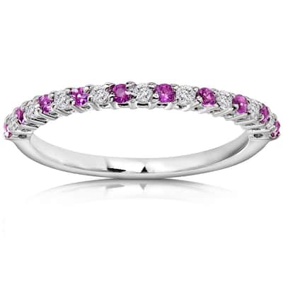 Annello by Kobelli 14k White Gold 1/4ct TGW Pink Sapphire and Diamond Band