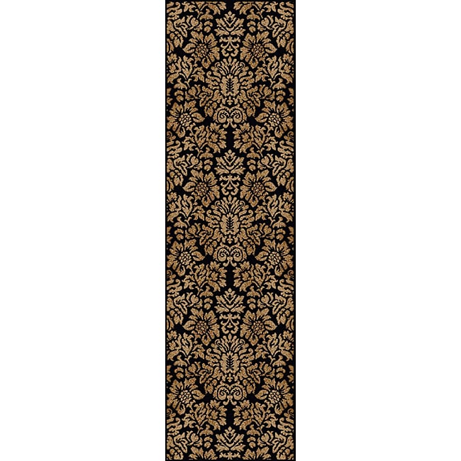 Amalfi Black/ Beige Damask Area Rug (22 X 77)