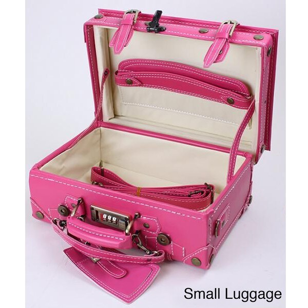 small pink luggage